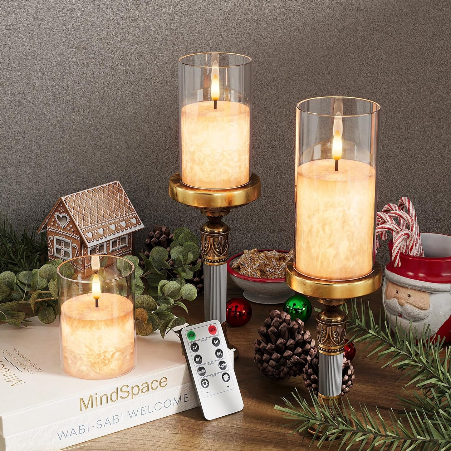 Ice Crystal Real Wax Glass Flameless Candles with Remote & Timer, Battery Operated Candles with Warm Flickering Flame, Realistic LED Candle for Wedding Home Decor [D3×H4/5"/6"] Clear, 3Pack