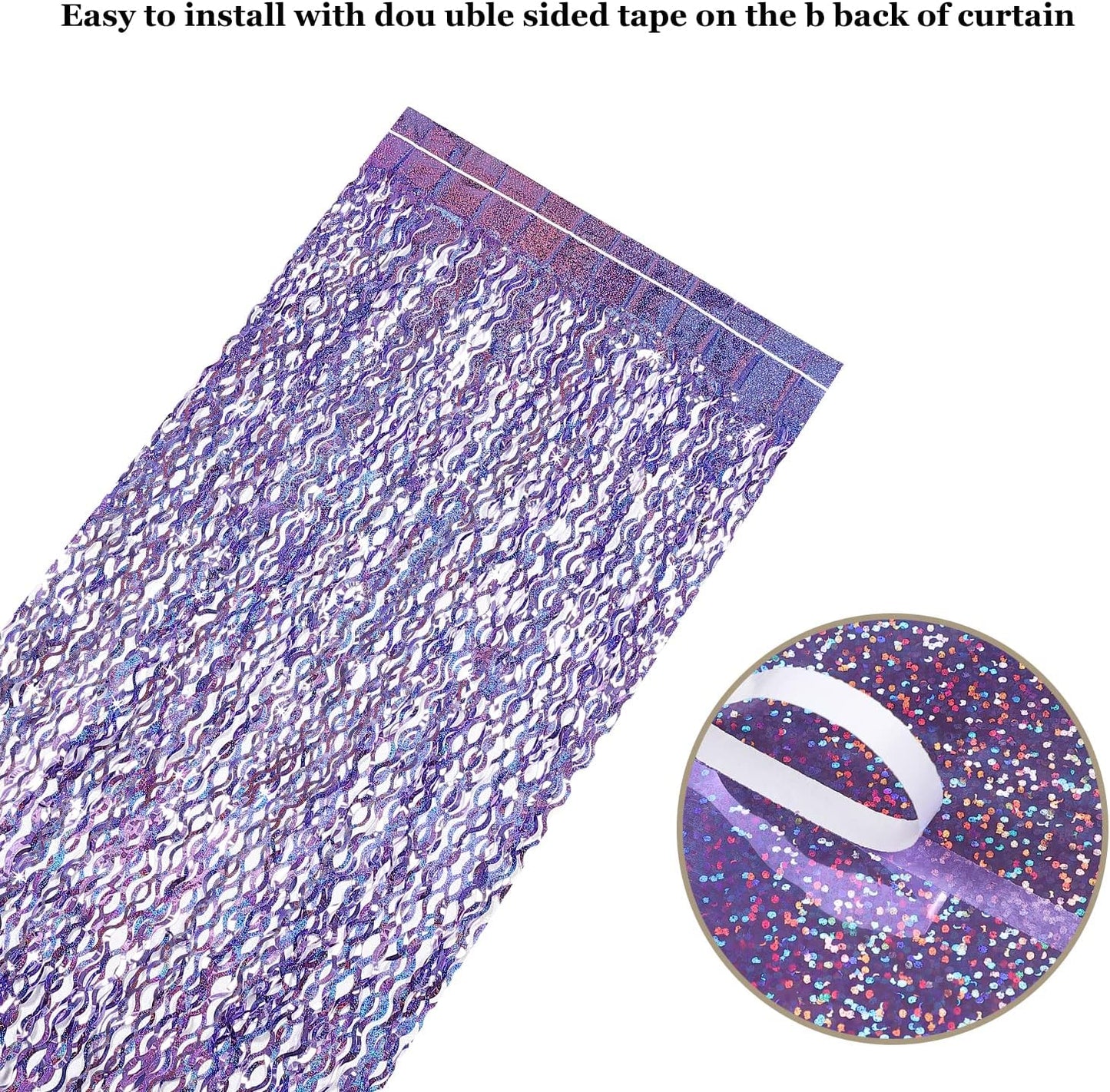 Purple Foil Fringe Curtains Party Decorations - CYLMFC 3 Pack 3.3 ft x 6.6 ft Foil Party Curtain for Hallowee Christmas Graduation Decor