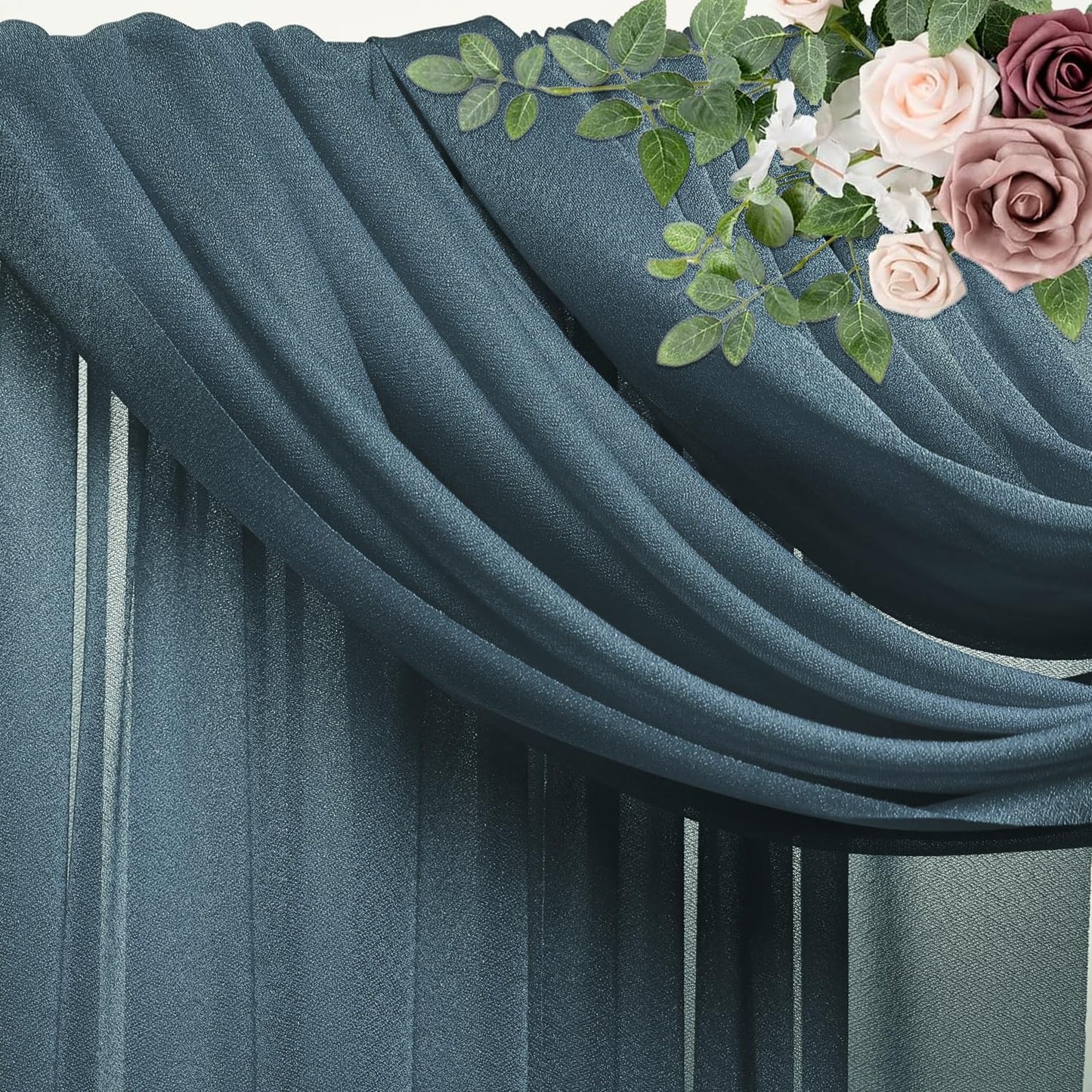 Wedding Arch Draping Fabric 6 Panels 28.7" x 20FT Grey Blue Sheer Chiffon Backdrop Drapes for Wedding Ceremony Birthday Party Bridal Shower Outdoor Decoration