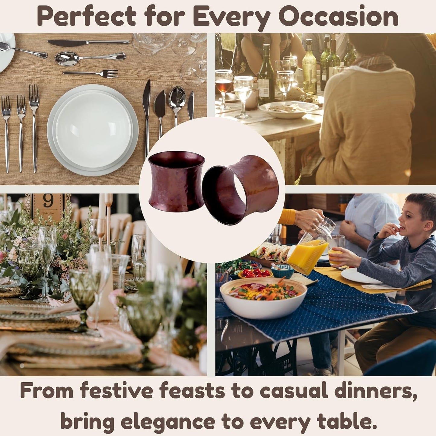 Drum Napkin Rings Set of 12 - Heavy Duty Napkin Holders, Hammered Napkin Rings Bulk for Party Decoration, Dinning Table, Everyday, Family Gatherings (Bronze) - ALPHA Living HOME