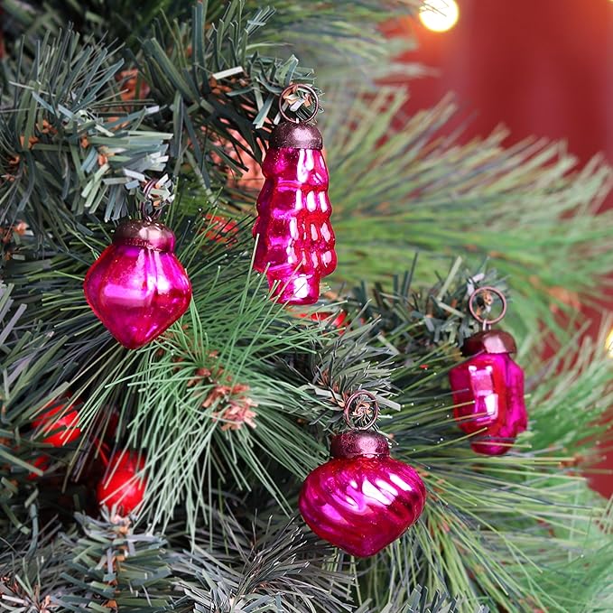 IndianShelf 200 Pieces Pink & Green Glass Vintage Christmas Ornaments Mini Bulk Decorative Ornaments for Halloween, Christmas Tree, New Year, Valentine Day, Holidays, Event and Wedding (25 * 8 Boxes)