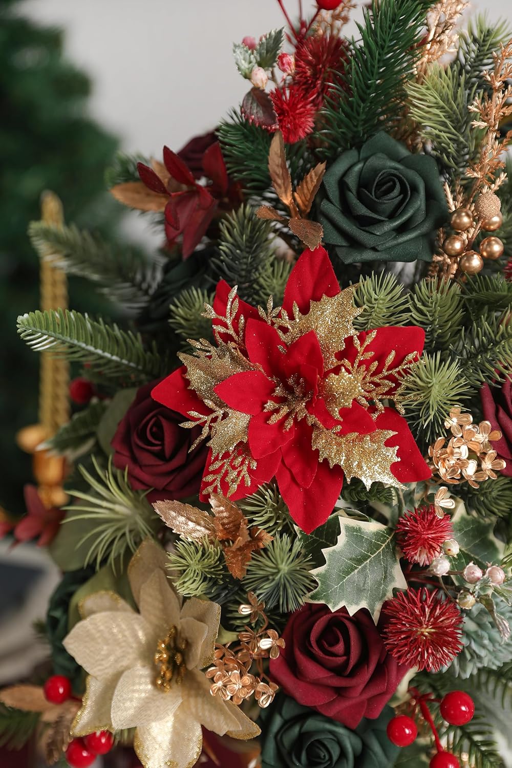 Serra Flora Artificial Christmas Flowers Greenery Combo Box Set Faux Flowers Bulk Flower Leaf with Stems for DIY Tree Ornaments Xmas Wreath Floral Arrangements Centerpieces