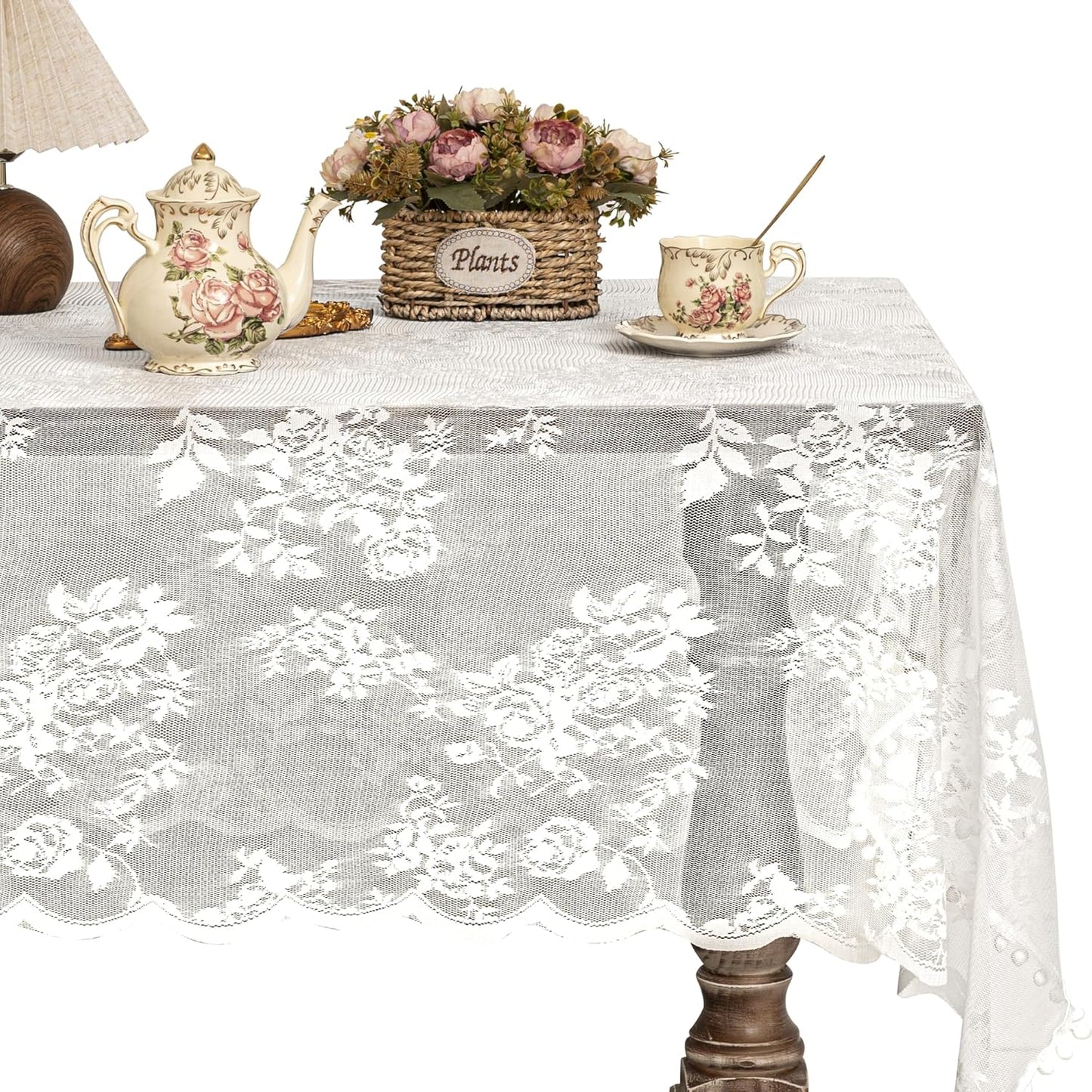 Jayla White Lace Tablecloth for Rectangular Tables, Vintage Style Wedding Table Cloths for Reception, Baby Shower, Birthday Party, Formal Dining, Dinner Parties 60 X 102 Inches