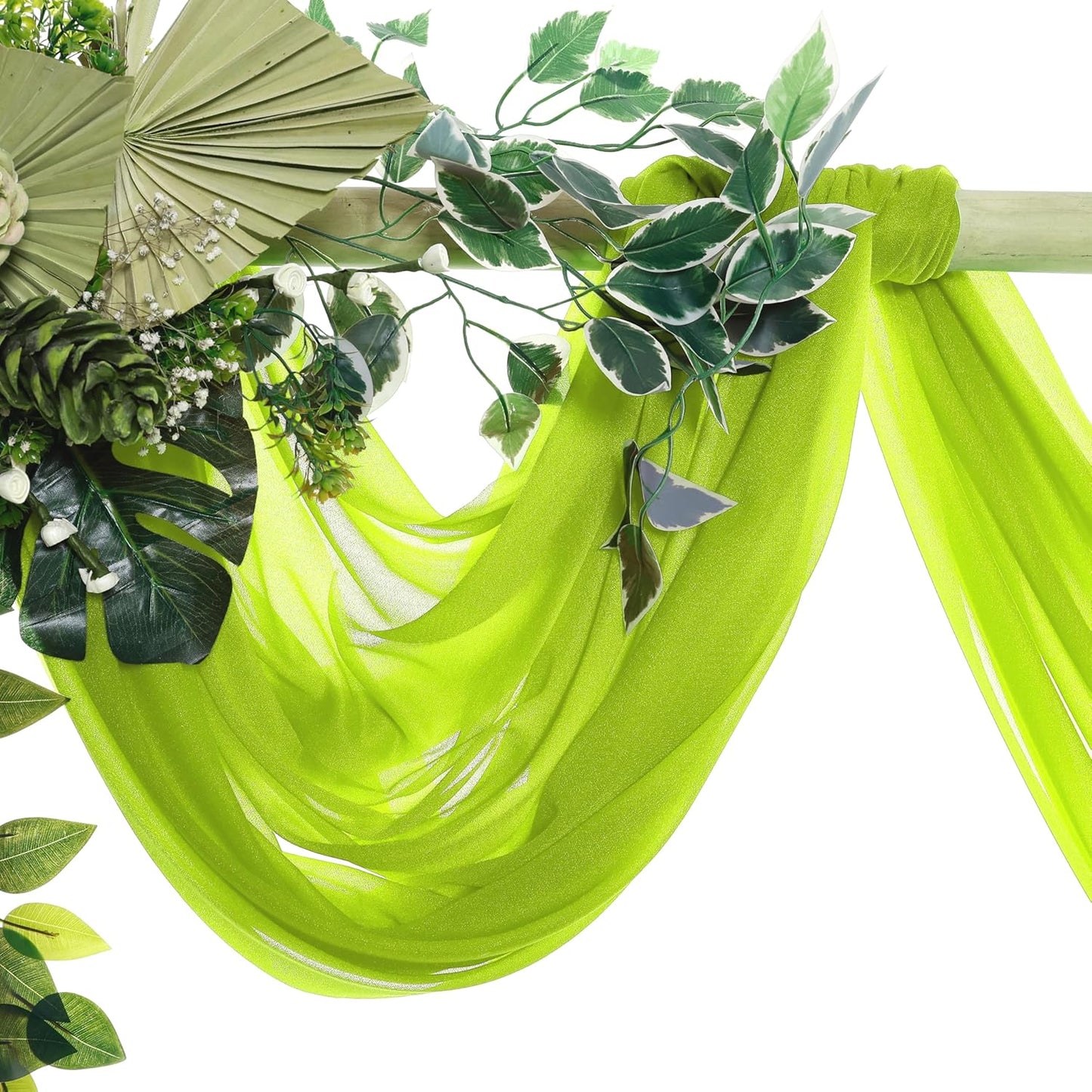 VDS Pack of 2 Panel (30 Inch X 20 Feet) Wedding Arch Draping Fabric Sheer Chiffon Fabric Drapery for Wedding Ceremony Reception Swag Backdrop Canopy Chuppah ARBO Altars Decoration (Parrot Green)