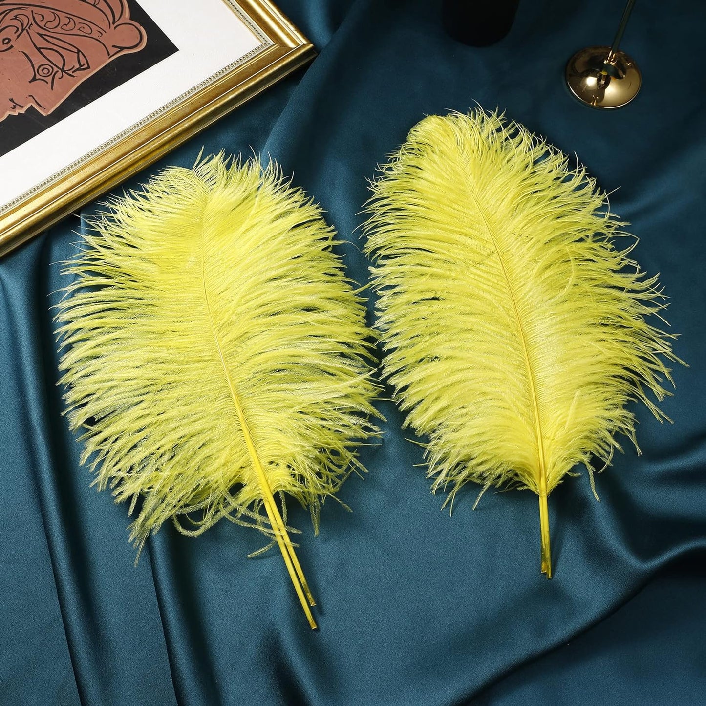 Larryhot Yellow Big Ostrich Feathers - 10pcs 16-18 inch for Vase,Wedding Centerpieces and Carnival Party(Yellow)