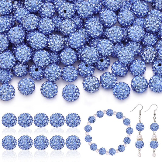 160pcs 10mm Rhinestone Beads for Jewelry Making, Light Blue Shiny Round Disco Ball Beads Bulk, Sparkle Crystal Clay Christmas for Bracelet Baseball Necklace Earring Crafting and DIY