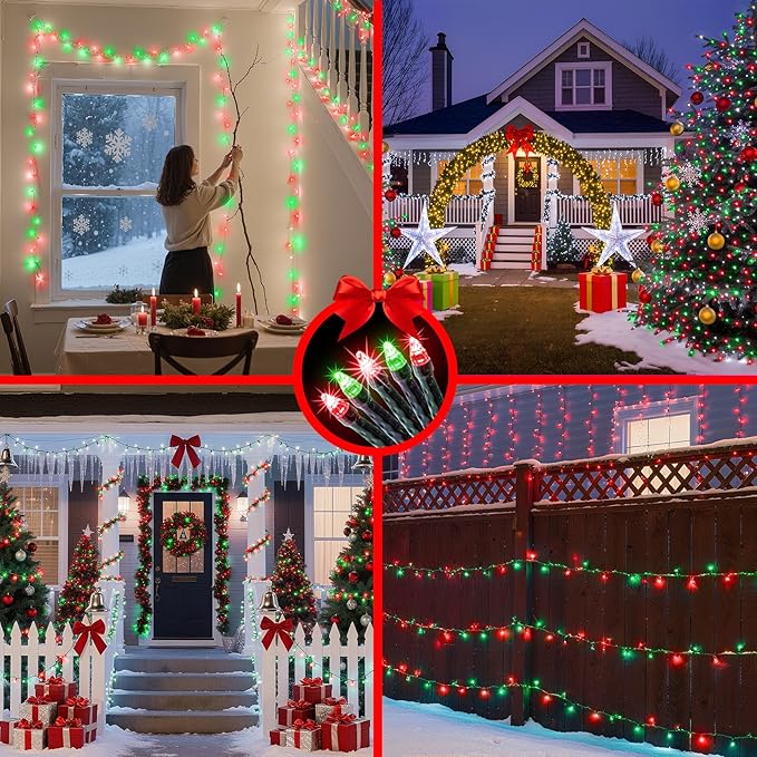 750 LED 240FT Christmas String Lights Outdoor, 12 Pro Modes and Timer Memory & Brightness, Plug in Waterproof Dark Green Wire Twinkle Light for for Xmas Yard Tree Wedding Party Decor (Red & Green)