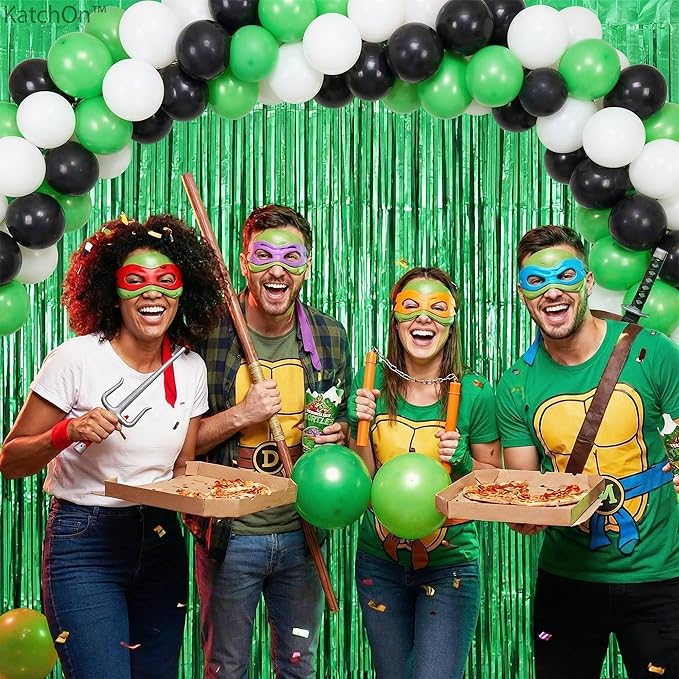 KatchOn, Green Streamers - 3.2x8 Ft, Pack of 2 | Green Backdrop for Dinosaur Birthday Decorations | Christmas Backdrop for Christmas Decorations Indoor | Door Streamers for Jungle, Safari Party Decor