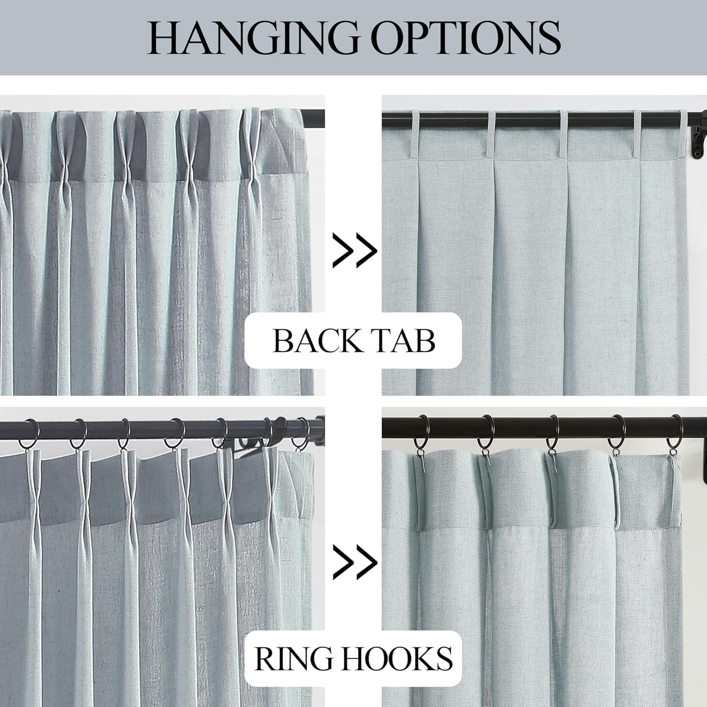 Vision Home Blue Grey Pinch Pleated Semi Sheer Curtains Textured Linen Blended Light Filtering Window Curtains 108 inch for Living Room Bedroom Patio Pinch Pleat Drapes with Hooks 9FT 60" Wx108 Lx1