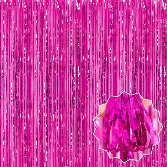 6 Pack Fuchsia Foil Fringe Curtains Backdrop, 3.28 x 8.2 Ft Metallic Streamers Tinsel Curtains Background for Photo Booth, Birthday, Weddings, Carnivals, Graduation, Themed Party Decorations