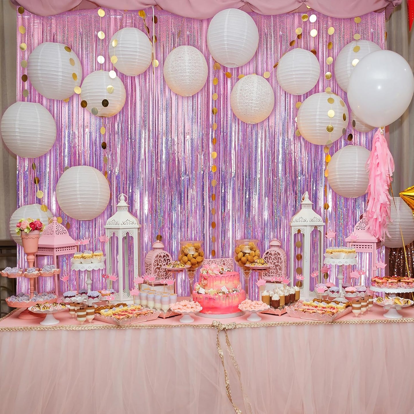 Crosize 3 Pack 3.3 x 9.9 ft Pink Foil Fringe Backdrop Curtain, Streamer Backdrop Curtains, Streamers Birthday Party Decorations, Tinsel Curtain for Parties, Galentines Decor, Preppy, Photo Booth