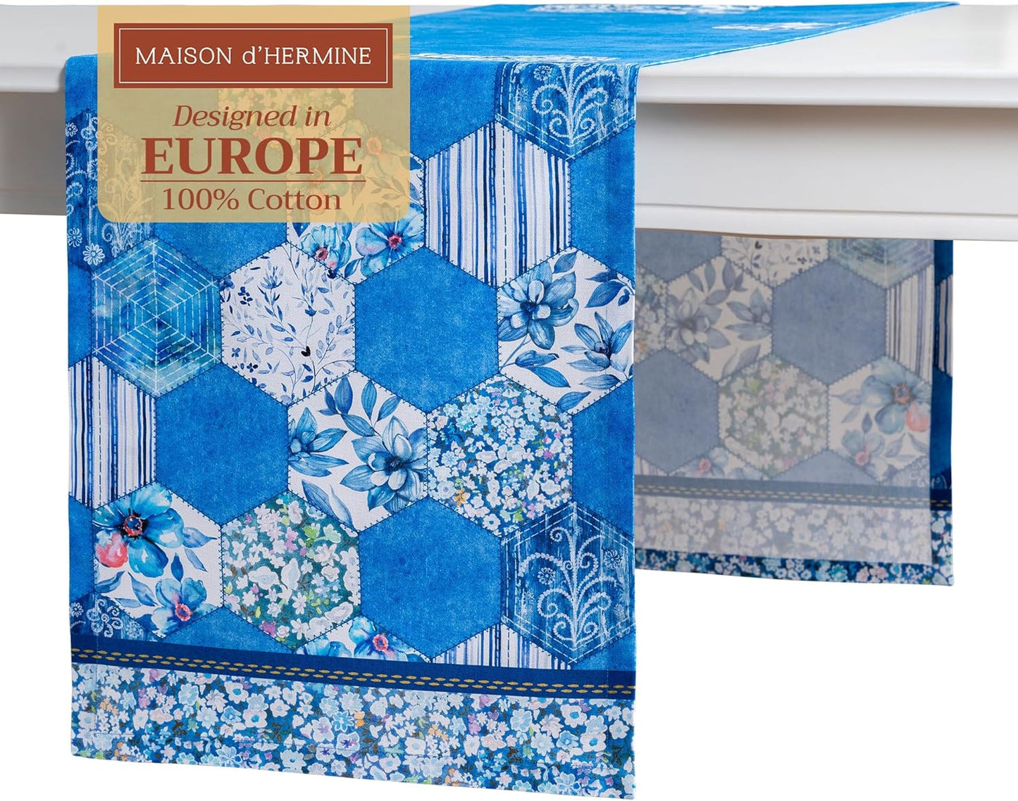 Maison d' Hermine Table Runner 100% Cotton Single Layer Table Runners 72 inches Long Decorative for Home Kitchen Dining Party Wedding Bridal Shower Spring Summer (Summer Blues, 14.50" x 72")