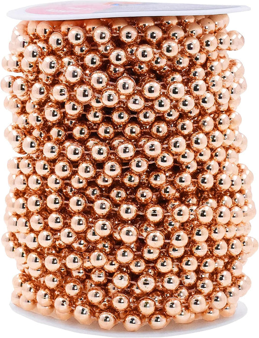 Mandala Crafts 8mm Faux Rose Gold Pearl Beads Roll - 20 Yards Strand of Fake Pearls Chain Garlands Spool String for Christmas Tree, Wedding, Party, Vases, DIY Decoration