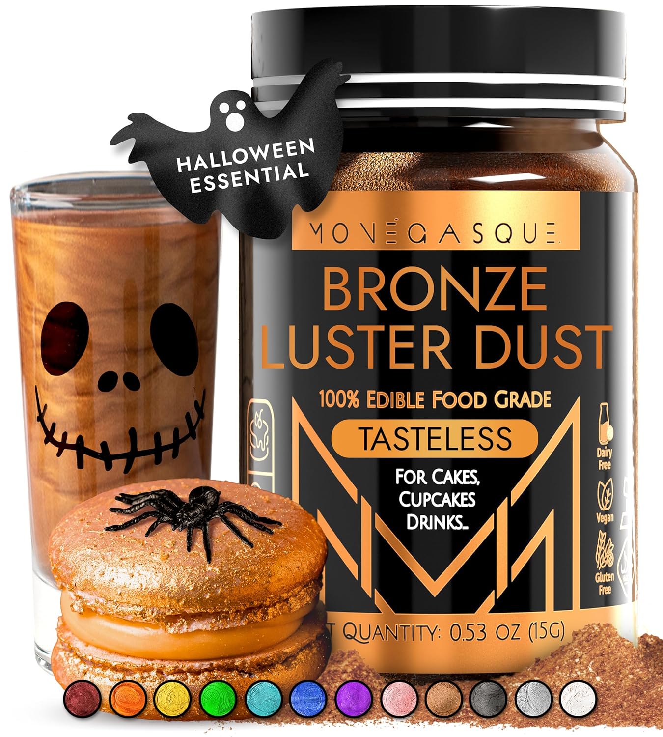 MONÉGASQUE Bronze Edible Glitter for Drinks 15g – Edible Glitter for Cakes & Cocktails – Luster Dust for Cakes, Drinks, & Chocolate Decorations – Halloween Cake & Drink Shimmer - Copper Powder Spray