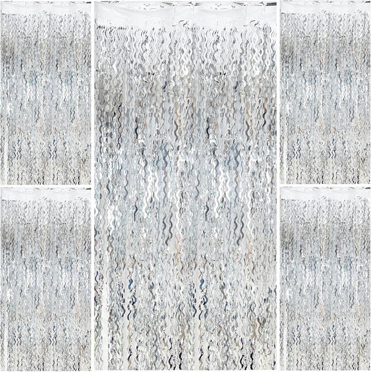 Foil Curtain Backdrop Silver Photo Backdrop Metallic Tinsel Foil Fringe Curtains Photo Booth Props for Birthday Decorations Bachelorette Party Decorations Baby Shower Decorations