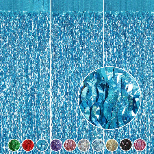 3 Pack 3.3 ft x 6.6 ft Teal Foil Fringe Curtains - Sparkle Metallic Curtains Party Decorations Photo Booth Decorations Party Supplier