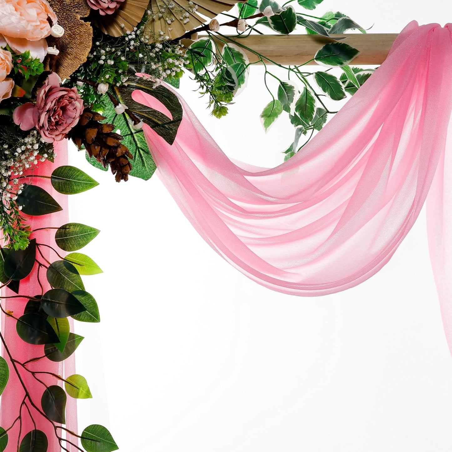 VDS Pack of 1 Panel (30 Inch X 20 Feet) Wedding Arch Draping Fabric Sheer Chiffon Fabric Drapery for Wedding Ceremony Reception Swag Backdrop Canopy Chuppah ARBO Altars Decoration (Coral)