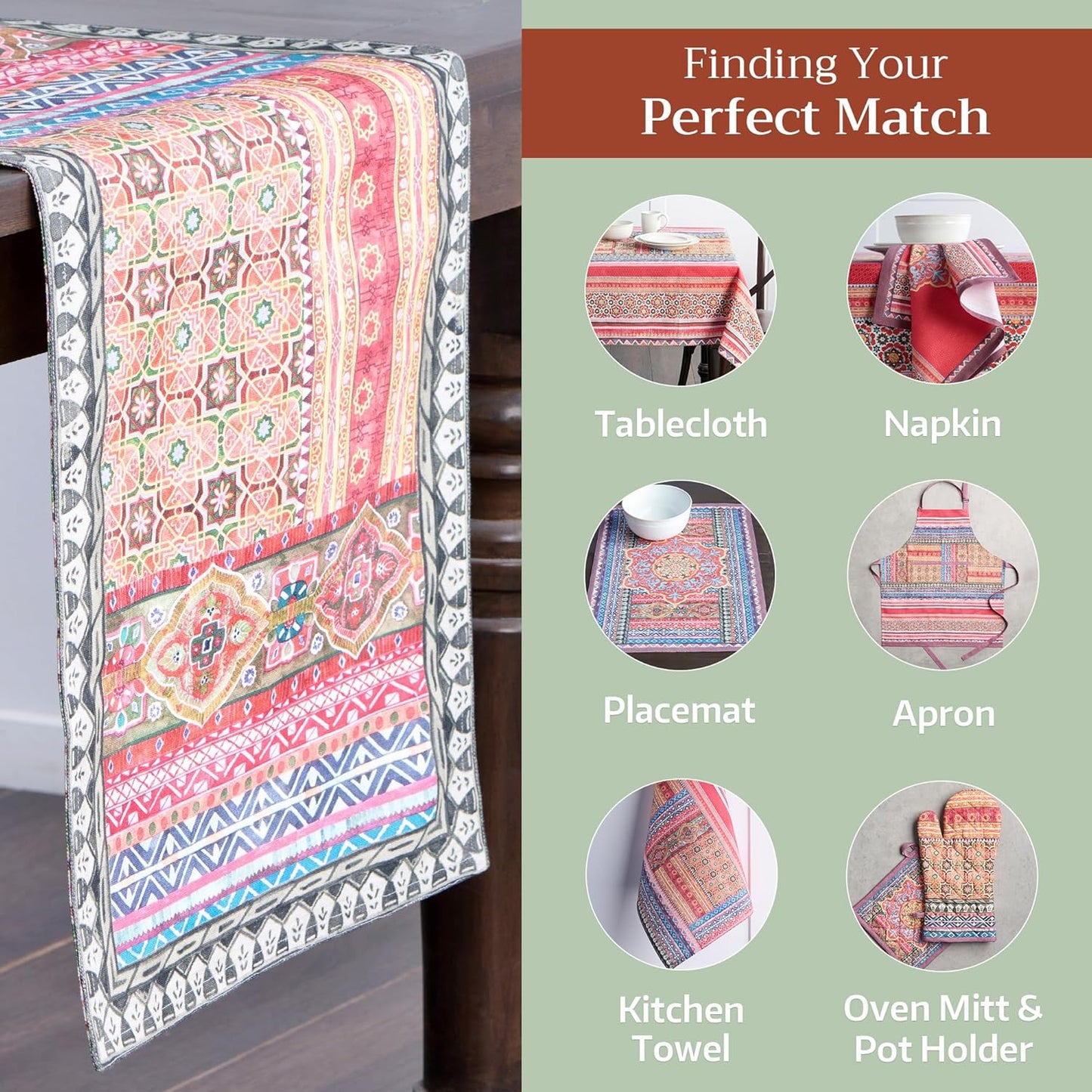 Maison d' Hermine Table Runner 100% Cotton Double Layer Table Runners 108 inches Long for Thanksgiving Christmas Decorations Home Kitchen Dining Party Wedding (Ispahan, 14.5" x 108")