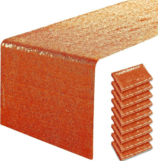 10 Packs 12 x 72 inches Orange Sequin Table Runner, Glitter Runner for Birthday Party Supplies Decorations Wedding Bachelorette Holiday Celebration Bridal Shower Baby Shower