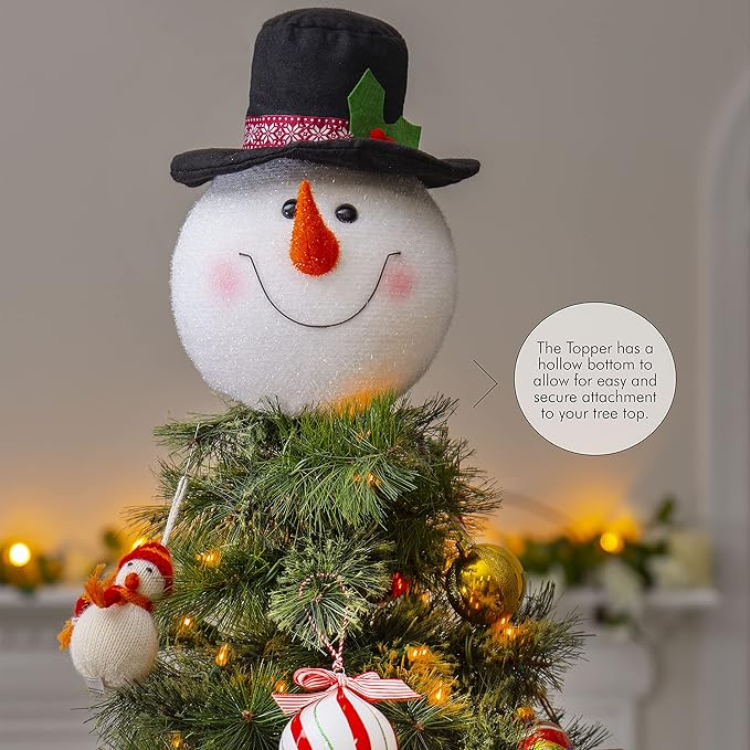 Ornativity Snowman Head Tree Topper - Xmas Holiday Decor Tree Top Winter Snow Man Topper Ornament Decoration for Christmas Tree Toppers 10"