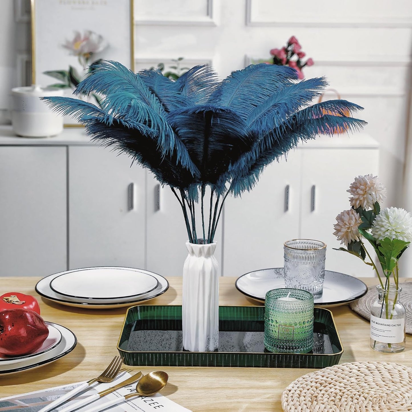 Holmgren Turquoise Ostrich Feathers Bulk - 20pcs Making Kit 22 Inch Boho Ostrich Feathers for Vase, Floral Arrangement, Wedding Party Centerpieces and Home Decorations (Turquoise)