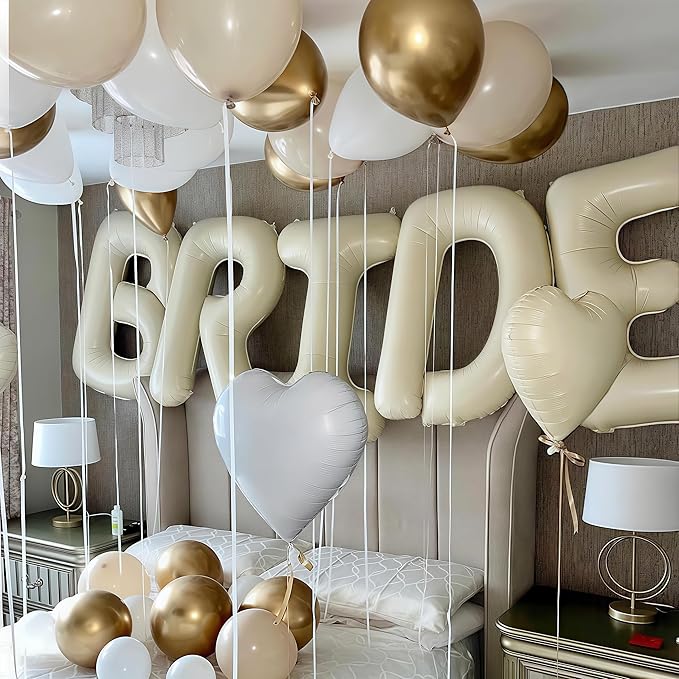 40 Inch Beige BRIDE Balloons Bachelorette for Bridal Shower, Cream White Sand Bride Mylar Foil Banner Letter Sign, Bridal Balloon Banner for Wedding Engagement Bride To Be Party Favors Decorations