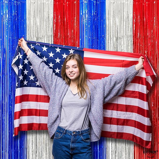 KatchOn, XtraLarge Red White and Blue Streamers - 3.2x8 Feet, Pack of 2 Red and Blue Decorations for Election Day | Election Day Decorations | Streamers for Patriotic and Veterans Day Decorations