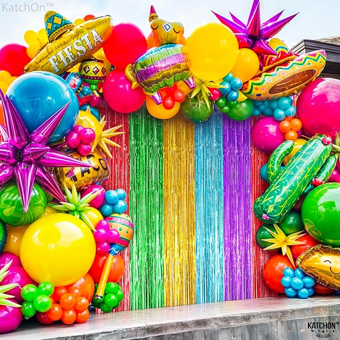 KatchOn, XtraLarge Rainbow Streamers - 3.2 x 8. Ft, 2 Pcs | Multicolor Fringe Curtain for Fiesta Party, Hawaiian, Luau, Unicorn Birthday Decorations | Rainbow Backdrop for Back to School Decorations