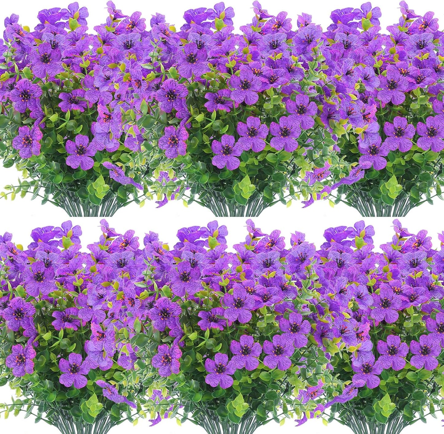 12 Bundles Artificial Flowers Outdoor UV Resistant Fake Plastic Plants Indoor Outside Hanging Plants Garden Porch Window Box Home Wedding Farmhouse Festive Shrub Decor (Purple)