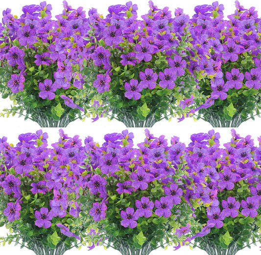 12 Bundles Artificial Flowers Outdoor UV Resistant Fake Plastic Plants Indoor Outside Hanging Plants Garden Porch Window Box Home Wedding Farmhouse Festive Shrub Decor (Purple)