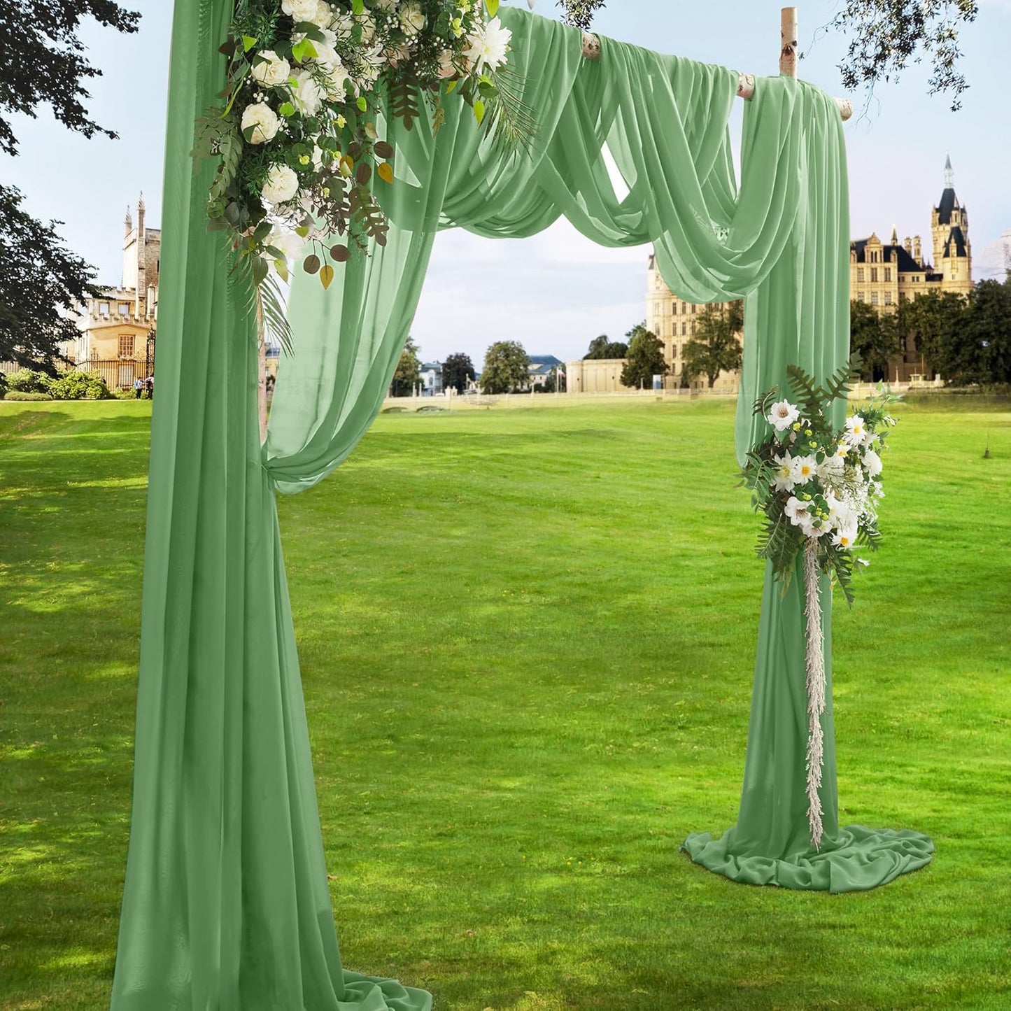 VACVELT Wedding Arch Draping Fabric Sage Green Chiffon, 2 Panels Sheer Drapes 30 Inch x 20ft Chiffon Backdrop Curtain Decor, Outdoor Sheer Drapery for Ceremony Party Ceiling