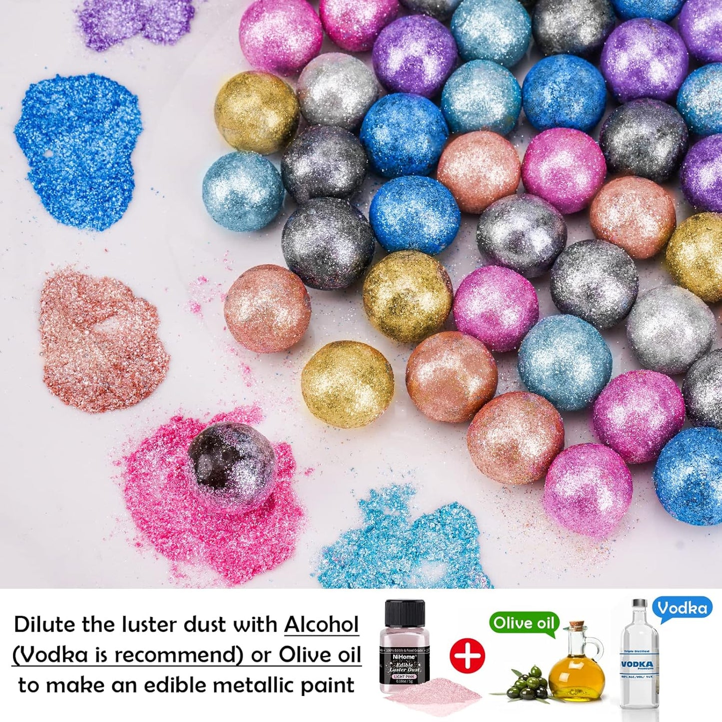 NiHome Edible Food-Grade Glimmer Powder Glitter Luster Dust Metallic Food Decorating Sprinkle Glimmery Dust for Drink Wine Beverage Cake Candy Dessert Bakery Restaurant Vegan (0.18oz/5g, Light Pink)