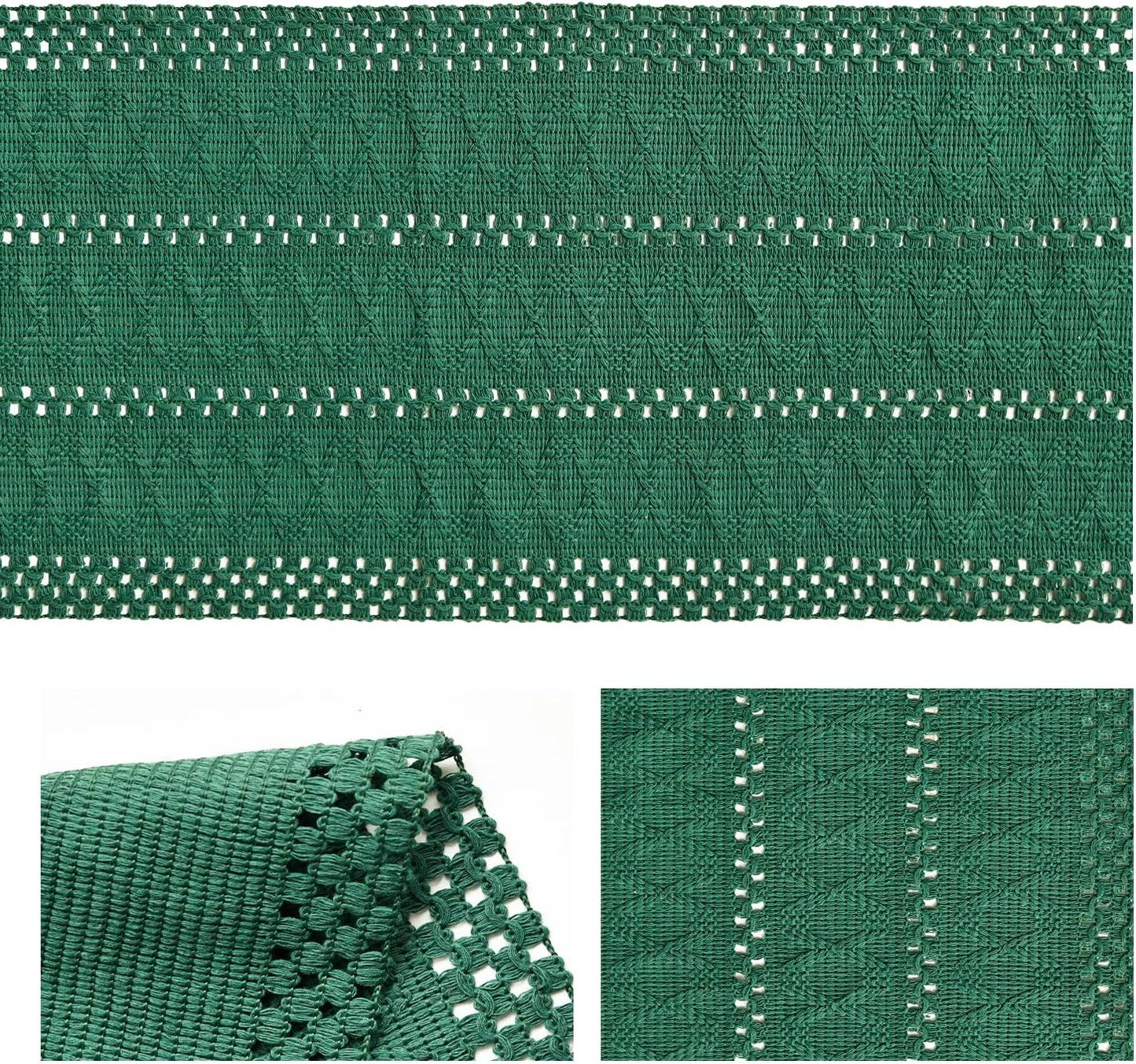 Artoid Mode Dark Green Farmhouse Woven Rustic Hollow Table Runner, Seasonal Holiday Hollow Kitchen Dining Table Decoration for Home Party Decor 12x60 Inch