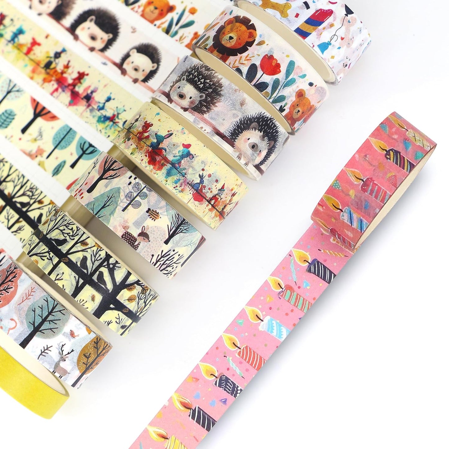 Washi Tape Set 39 Rolls - Cute Animal Colored Decorative Adhesive Tape for Kids, Masking Tape for Scrapbooking Supplies, DIY Crafts, Gift Wrapping, Junk Journal, Planners, School Supplies