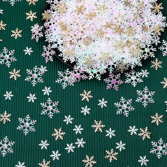 MARFOREVER Snowflake Confetti Decorations, Christmas Snowflake Glitter Confetti White Gold Winter Scatter Sprinkle Table Centerpiece for Winter Wonderland Snow Wedding Birthday Holiday Party Supplie