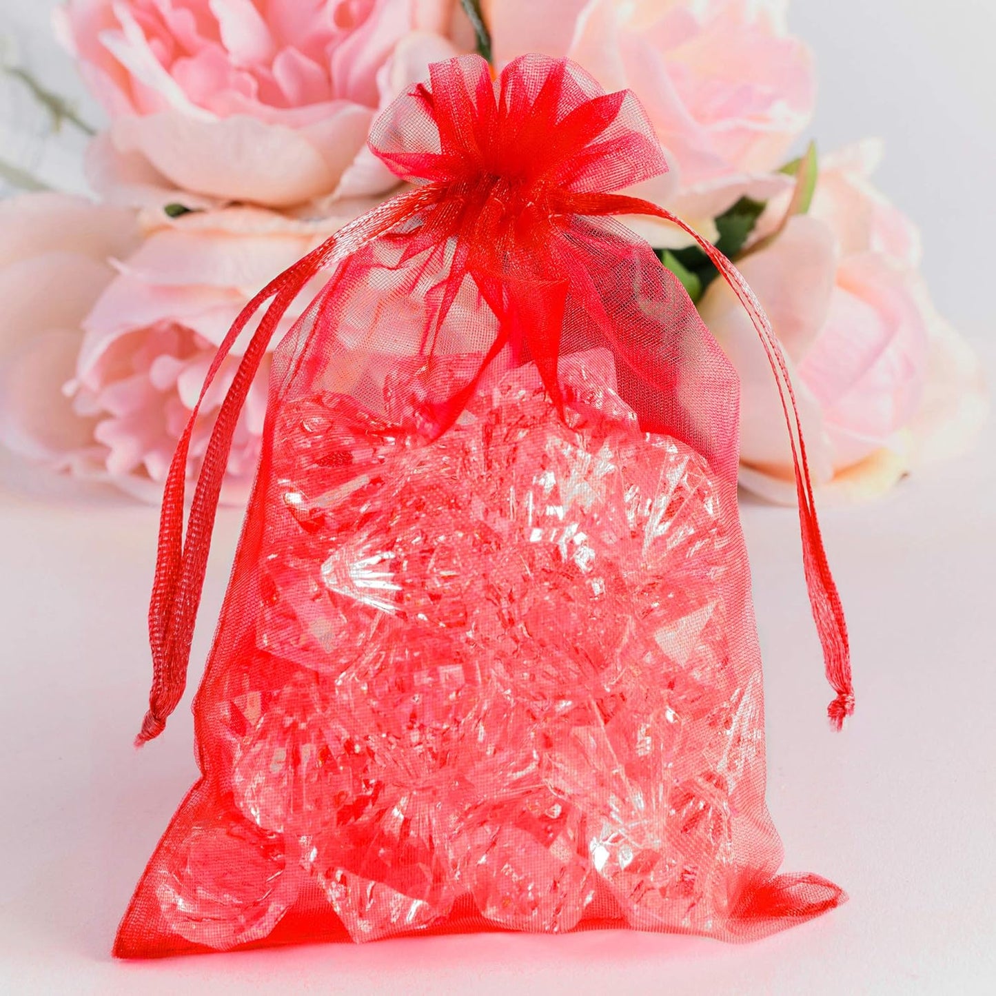 Super Z Outlet 100 Pack 4x6 Inch Mini Sheer Drawstring Organza Transparent Bags Jewelry Sack Pouches for Wedding, Party Decorations, Arts & Crafts Gifts (Red)