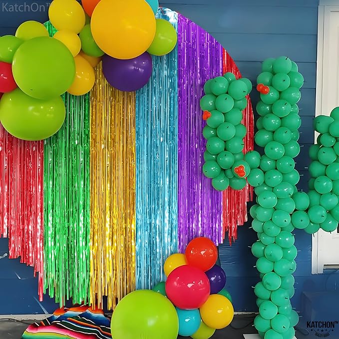 KatchOn, XtraLarge Rainbow Streamers - 3.2 x 8. Ft, 2 Pcs | Multicolor Fringe Curtain for Fiesta Party, Hawaiian, Luau, Unicorn Birthday Decorations | Rainbow Backdrop for Back to School Decorations