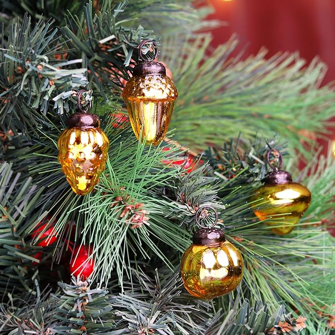 IndianShelf 50 Pieces Red & Gold Glass Vintage Christmas Ornaments Mini Bulk Decorative Ornaments for Halloween, Christmas Tree, New Year, Valentine Day, Holidays, Event and Wedding (25 * 2 Boxes)