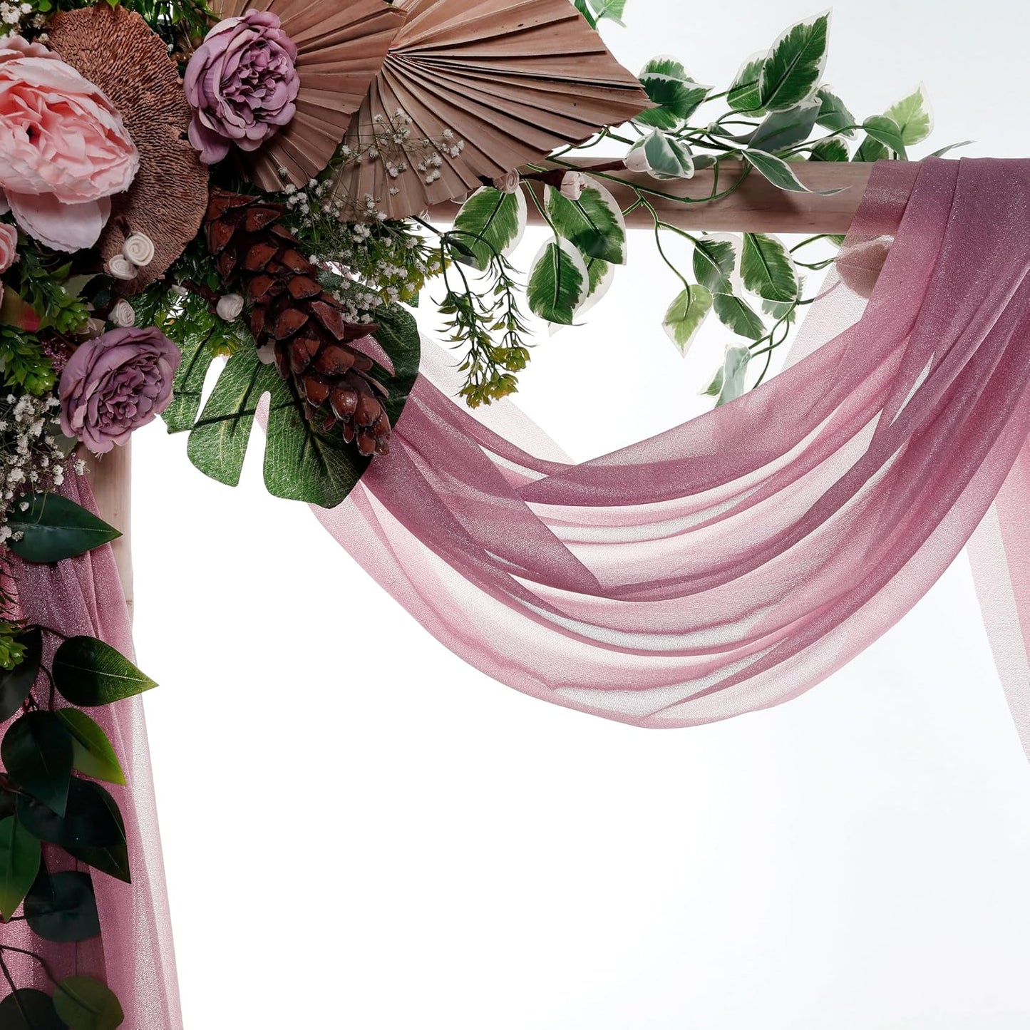 VDS Pack of 1 Panel (30 Inch X 100 Feet) Wedding Arch Draping Fabric Sheer Chiffon Fabric Drapery for Wedding Ceremony Reception Swag Backdrop Canopy Chuppah ARBO Altars Decoration (Mauva)