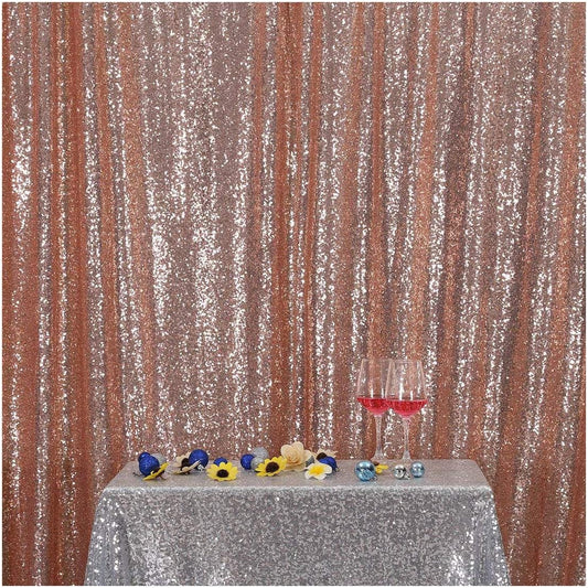 Poise3EHome 8FT x 8FT Rose Gold Sequin Backdrop Curtain Photography for Party Decoration, Rose Gold