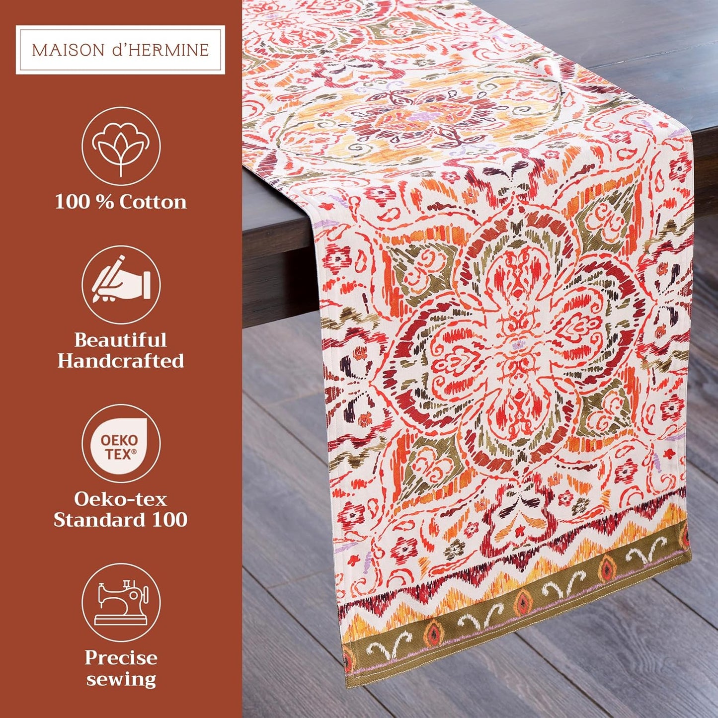 Maison d' Hermine Table Runner 100% Cotton Double Layer Table Runners 72 inches Long for Thanksgiving Christmas Decorations Home Kitchen Dining Party Wedding (Damask, 14.5" x 72")