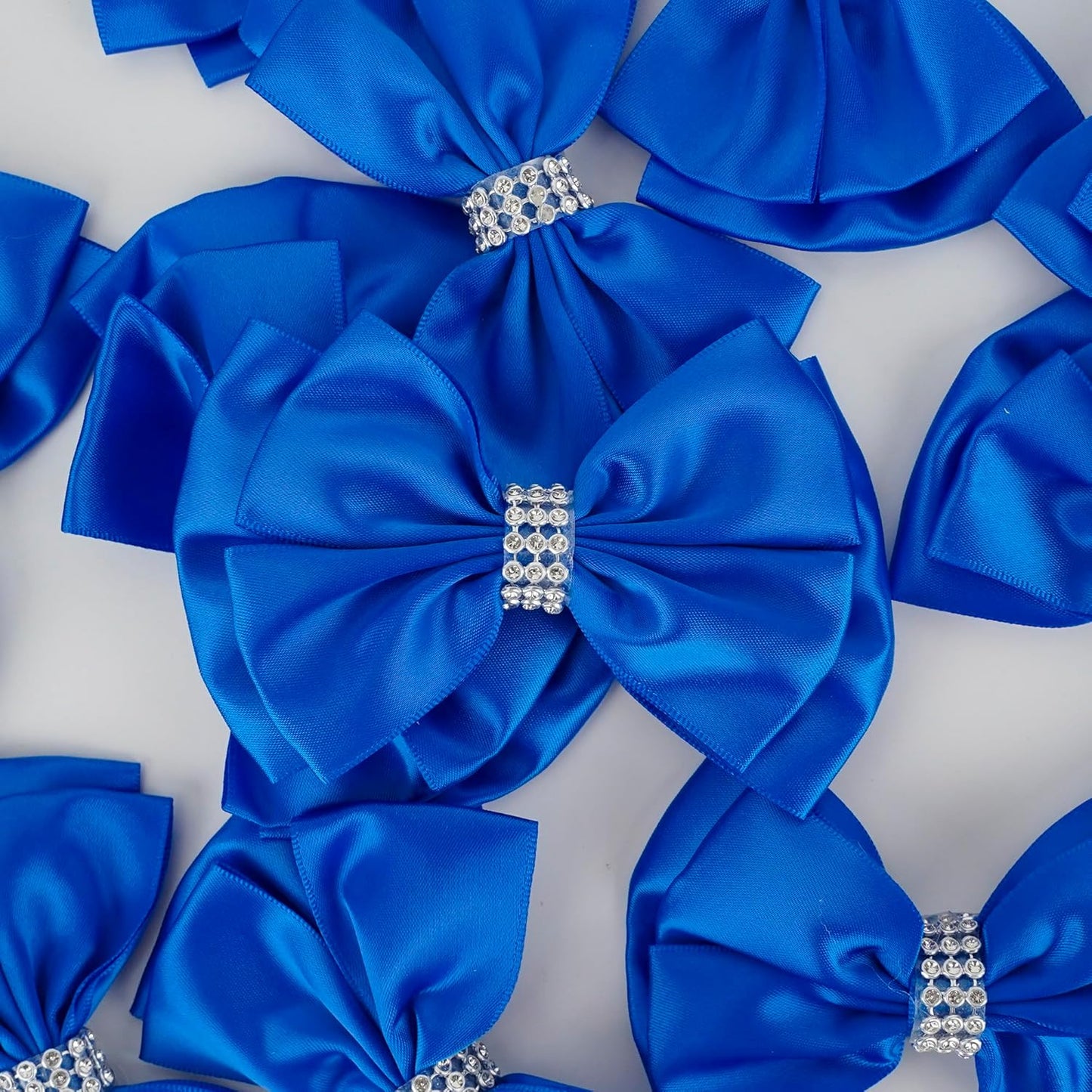 Royal Satin Bows 4'' Premade Blue Ribbon Bow, Gift Bows with Rhinestone, Wrapping Bows for Presents, Greeting Cards, Treat Bags, Wine Bottles, Valentines Bows for Gift Wrapping-12 Counts