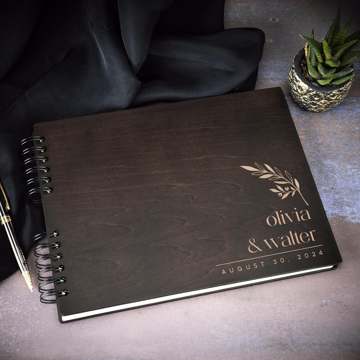 Personalized Wood Wedding Guest Book - 5 Colors/Finishings, 2 Sizes, 12 Designs - Wood Wedding Decorations, Guest Book Signs for Wedding Reception (DESIGN 3)