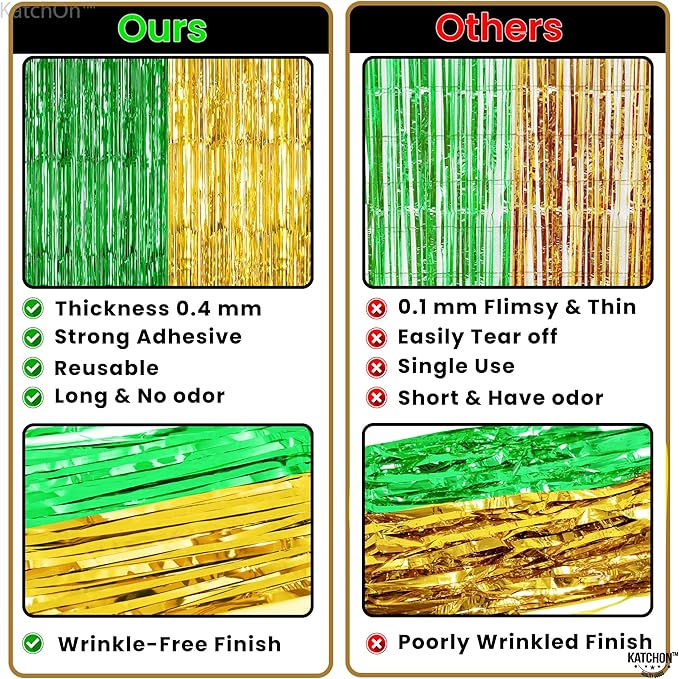 KatchOn, Green and Gold Foil Fringe Curtains - 6.5x6.5 Feet | St Patricks Day Backdrop for St Patricks Day Decorations