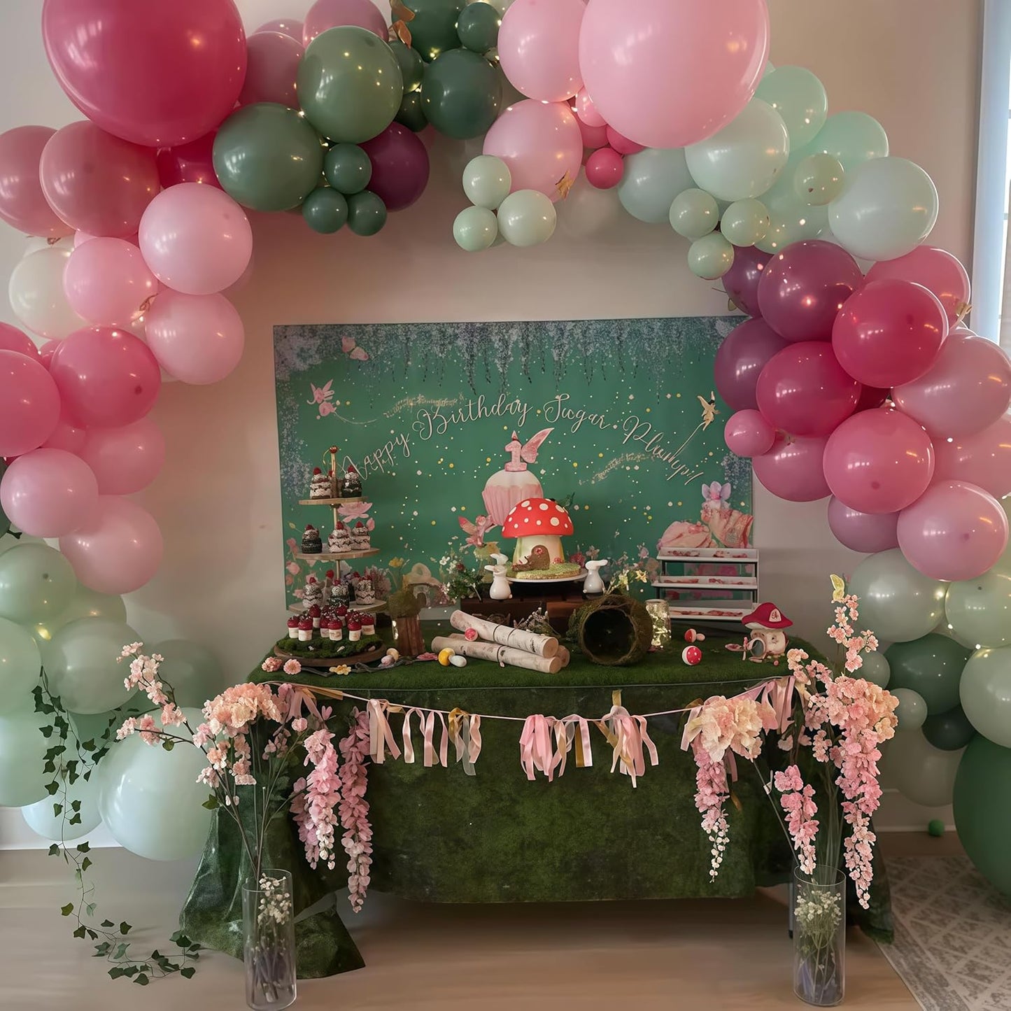 Fairy Balloon Arch Kit 120Pcs Sage Green Pink Purple Balloons Garland Dusty Green Lavender Lilac Birthday Party Balloons for Girls Butterfly Garden Wildflower Floral Bridal Baby Shower Decorations