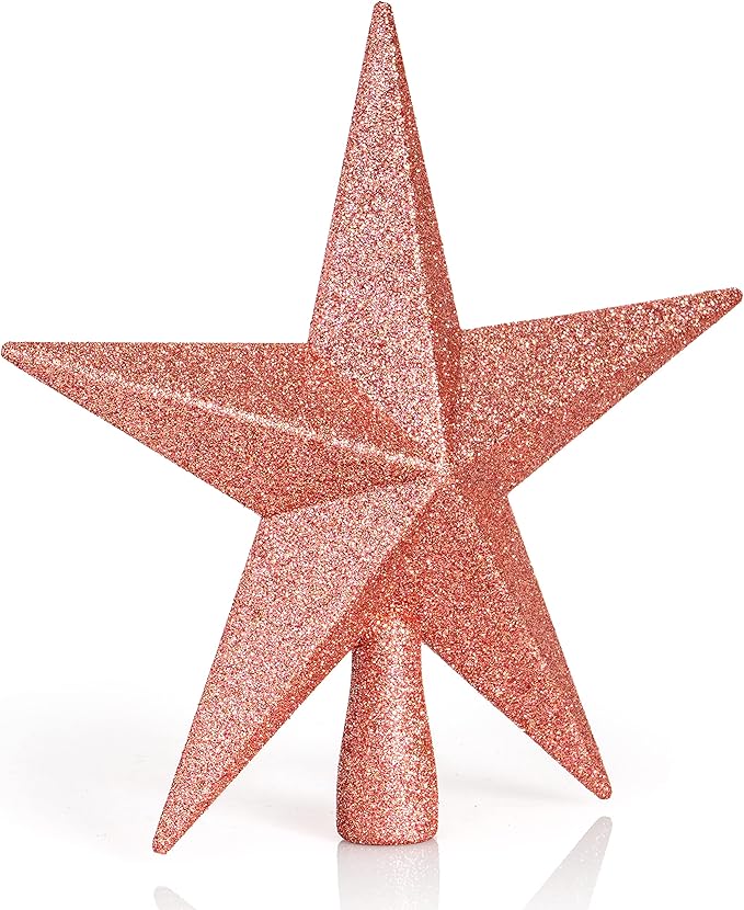 Ornativity Glitter Star Tree Topper - Christmas Decorative Xmas Holiday Bethlehem Star Trees Toppers Ornament Decor (Rose Gold) 8"