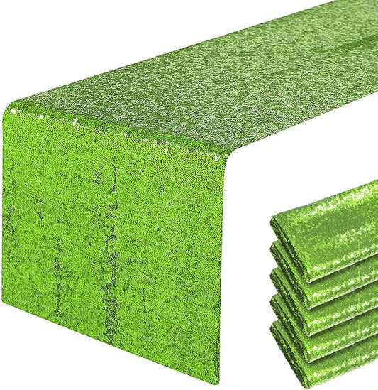 6 Packs 12 x 72 inches Green Sequin Table Runner, Glitter Runner for Birthday Party Supplies Decorations Wedding Bachelorette Holiday Celebration Bridal Shower Baby Shower