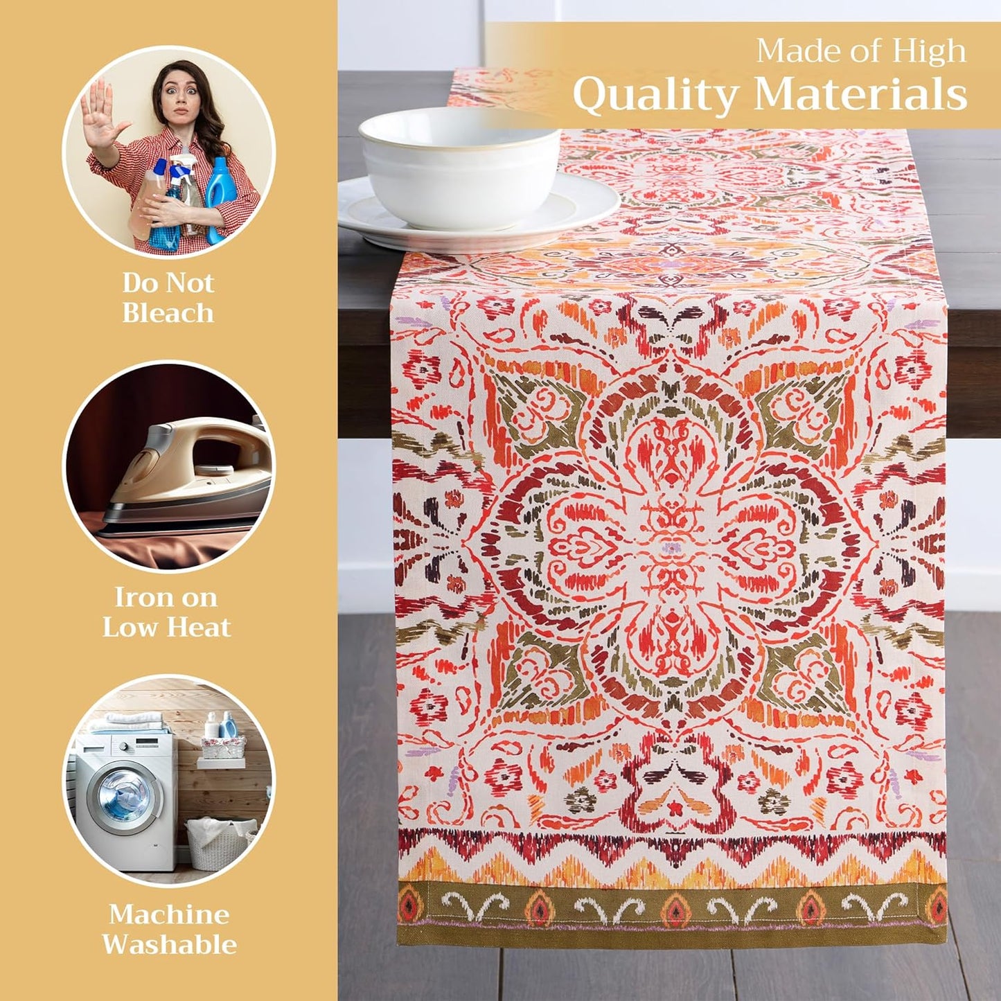 Maison d' Hermine Table Runner 100% Cotton Single Layer Table Runners 108 inches Long for Thanksgiving Christmas Decorations Home Kitchen Dining Party Wedding (Damask, 14.5" x 108")