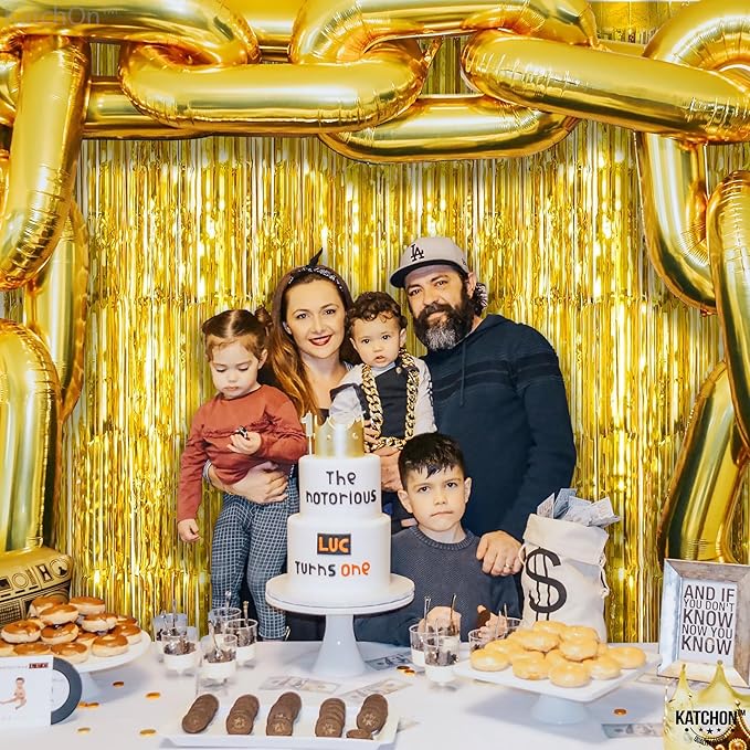 KatchOn, XtraLarge Gold Streamers Backdrop - 3.2x8 Feet, 2 Pcs | Gold Fringe Backdrop Curtain for New Years Decorations 2026, Casino, 50th Birthday Decorations | New Years Eve Party Supplies 2026