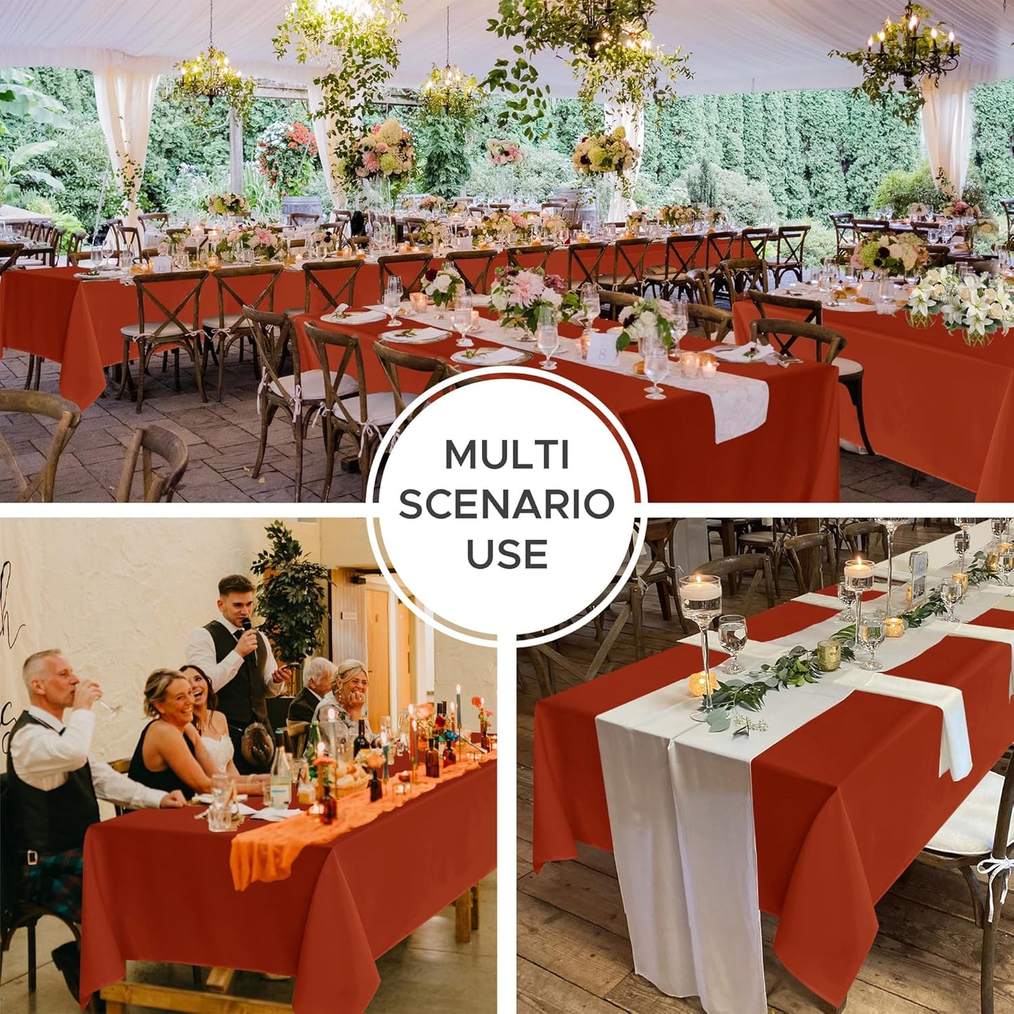 Fitable 8 Pack Rectangle Tablecloths: Stain Resistant Wrinkle Free Fall Table Clothes, Washable Reusable Polyester Table Covers for Wedding Thanksgiving Party Birthday Banquet(Rust, 70x108 Inch)